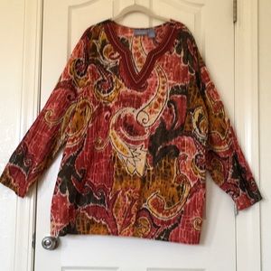 Liz & Me Woman’s 3X Multicolored Embroidered Long Sleeve Blouse
